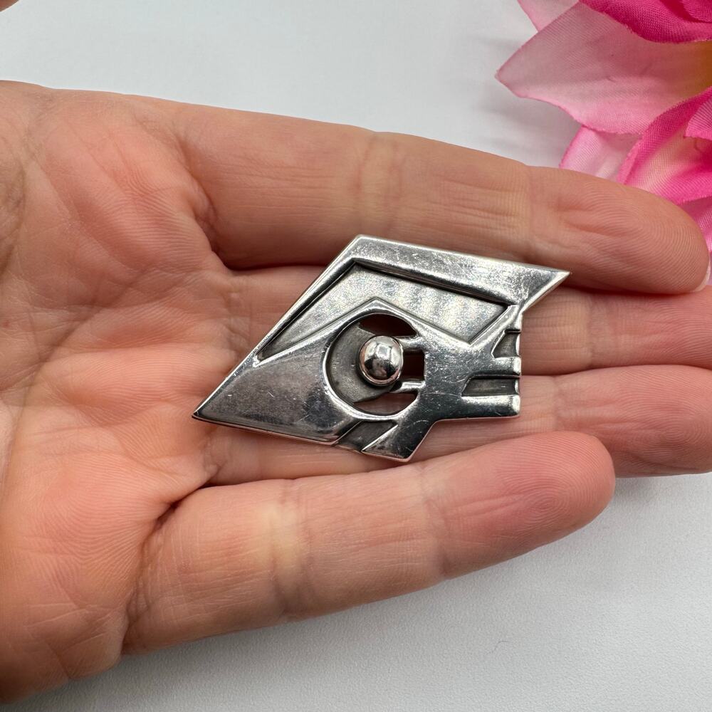 Vintage Modernist Silver Brooch Pin Geometric MCM Tested 14.93 Grams Unique - Picture 2 of 8